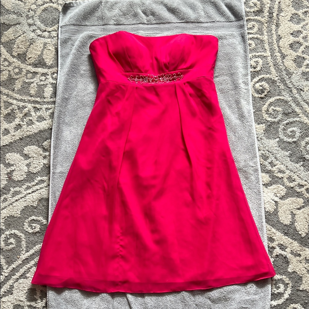 Hot Pink Formal Dress with Waist Detail, Optional Straps, Size 16